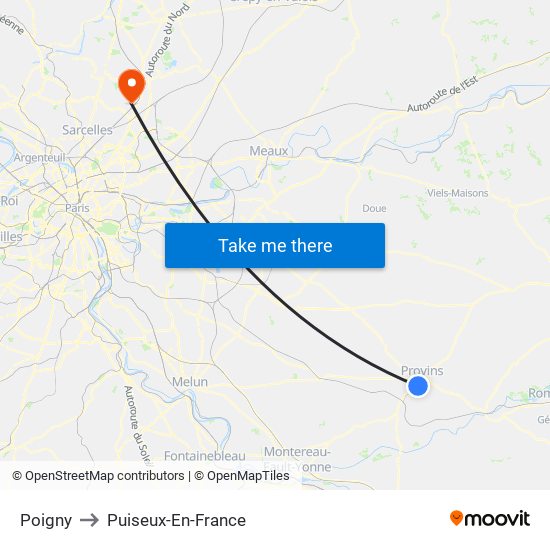 Poigny to Puiseux-En-France map