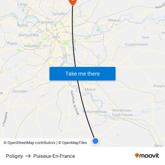 Poligny to Puiseux-En-France map