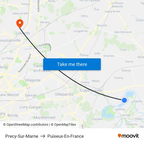 Precy-Sur-Marne to Puiseux-En-France map