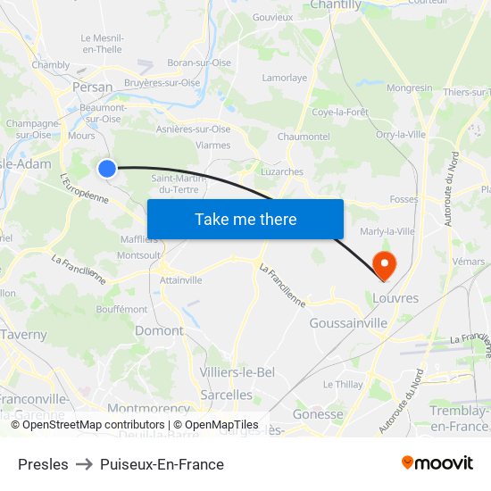 Presles to Puiseux-En-France map