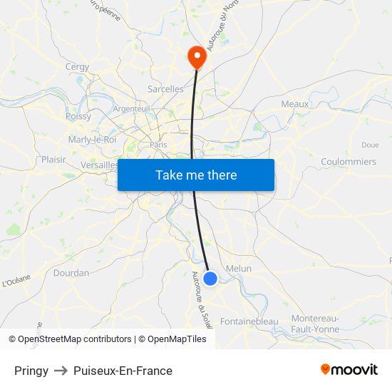 Pringy to Puiseux-En-France map