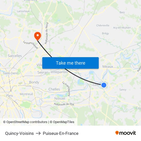 Quincy-Voisins to Puiseux-En-France map