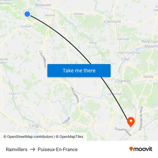 Rainvillers to Puiseux-En-France map