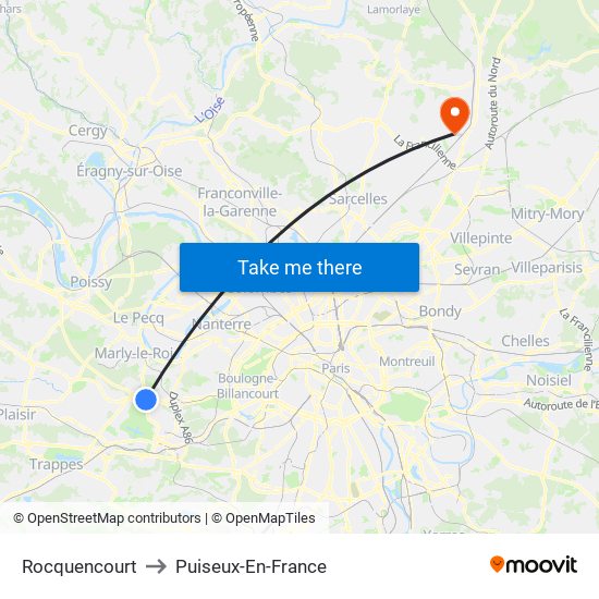 Rocquencourt to Puiseux-En-France map