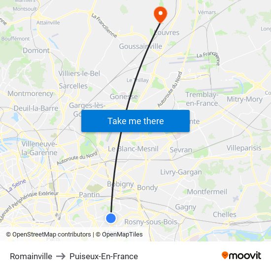 Romainville to Puiseux-En-France map