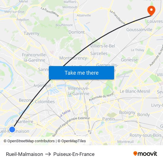 Rueil-Malmaison to Puiseux-En-France map