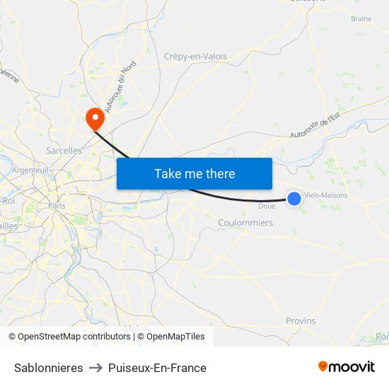 Sablonnieres to Puiseux-En-France map