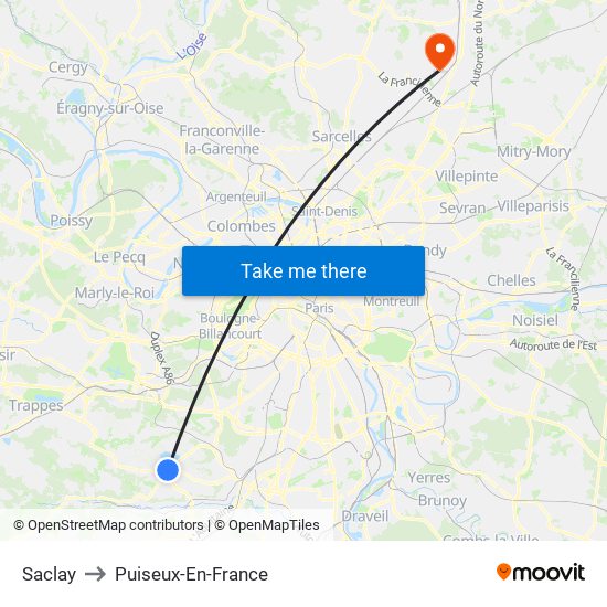 Saclay to Puiseux-En-France map