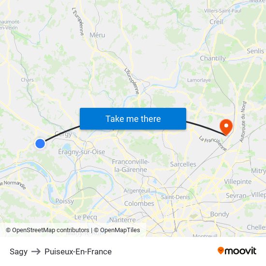 Sagy to Puiseux-En-France map