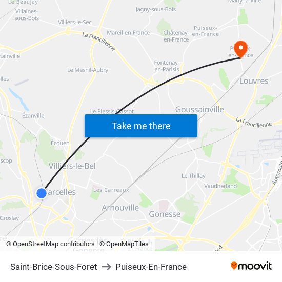 Saint-Brice-Sous-Foret to Puiseux-En-France map