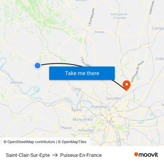 Saint-Clair-Sur-Epte to Puiseux-En-France map