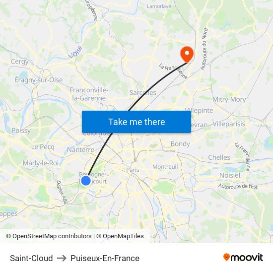 Saint-Cloud to Puiseux-En-France map