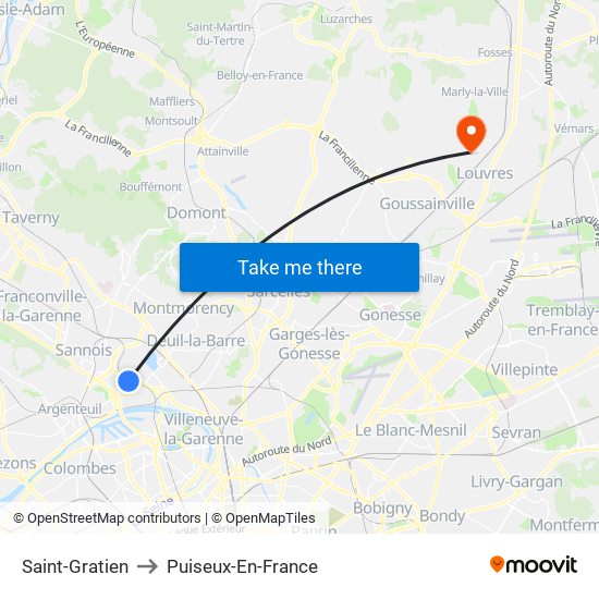 Saint-Gratien to Puiseux-En-France map
