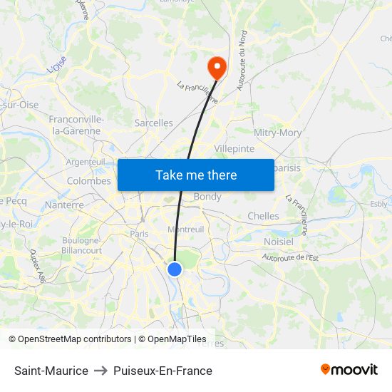 Saint-Maurice to Puiseux-En-France map