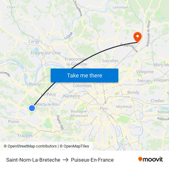 Saint-Nom-La-Breteche to Puiseux-En-France map