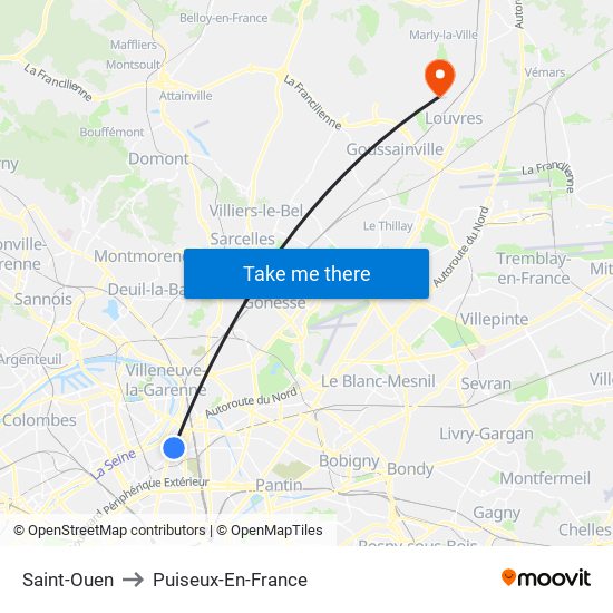 Saint-Ouen to Puiseux-En-France map