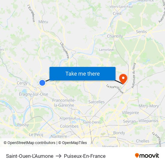 Saint-Ouen-L'Aumone to Puiseux-En-France map