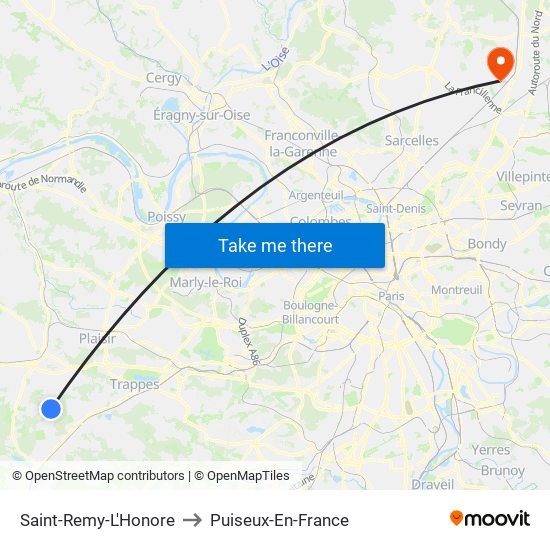 Saint-Remy-L'Honore to Puiseux-En-France map