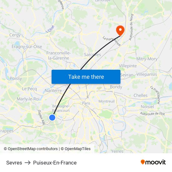 Sevres to Puiseux-En-France map
