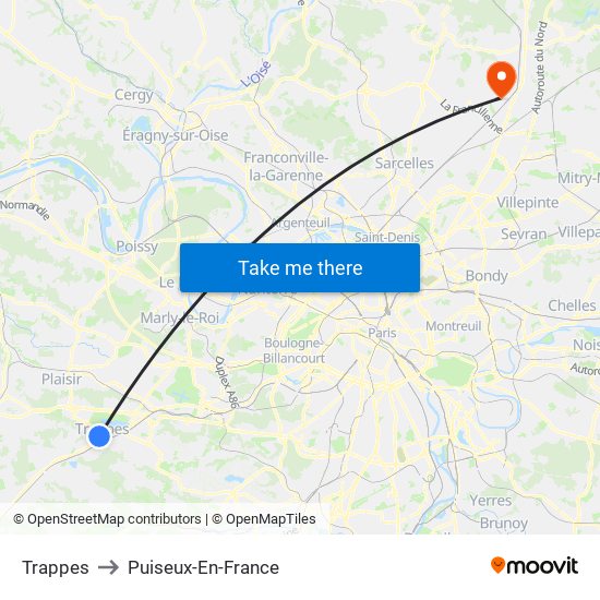 Trappes to Puiseux-En-France map
