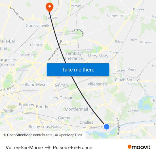 Vaires-Sur-Marne to Puiseux-En-France map