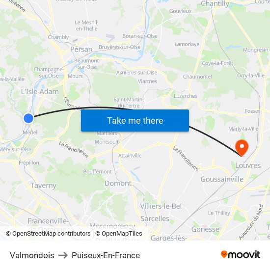 Valmondois to Puiseux-En-France map