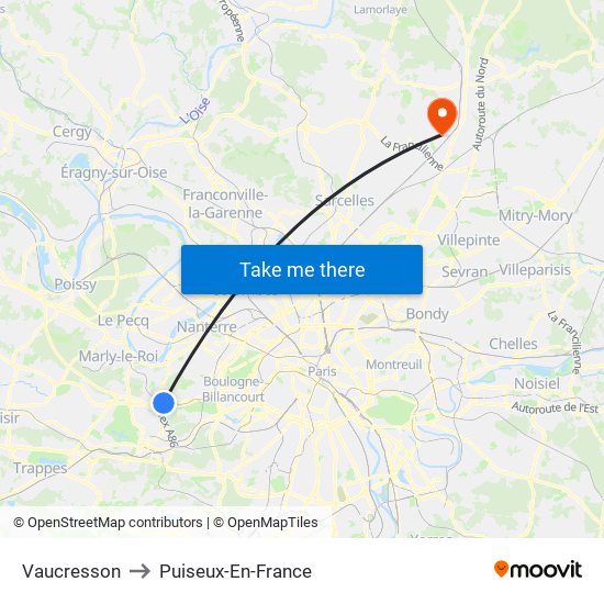 Vaucresson to Puiseux-En-France map