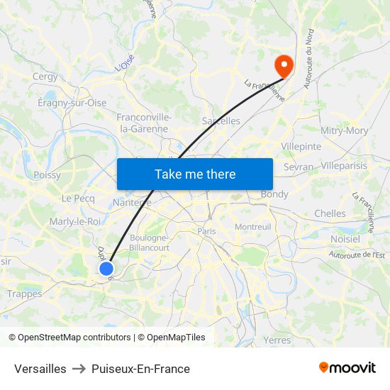 Versailles to Puiseux-En-France map