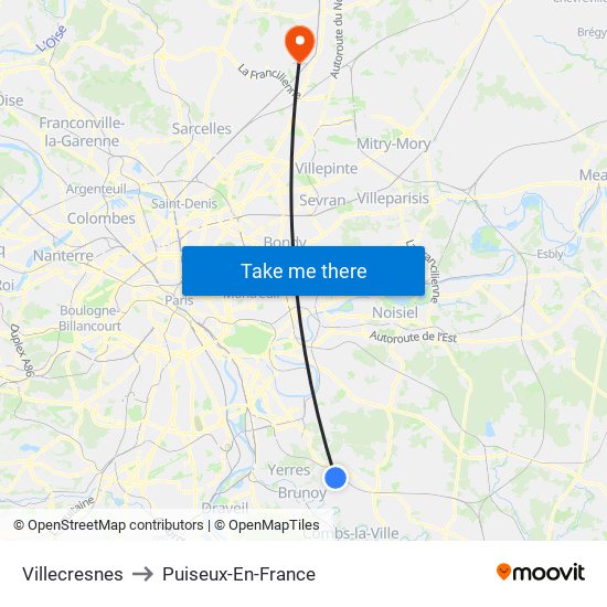 Villecresnes to Puiseux-En-France map