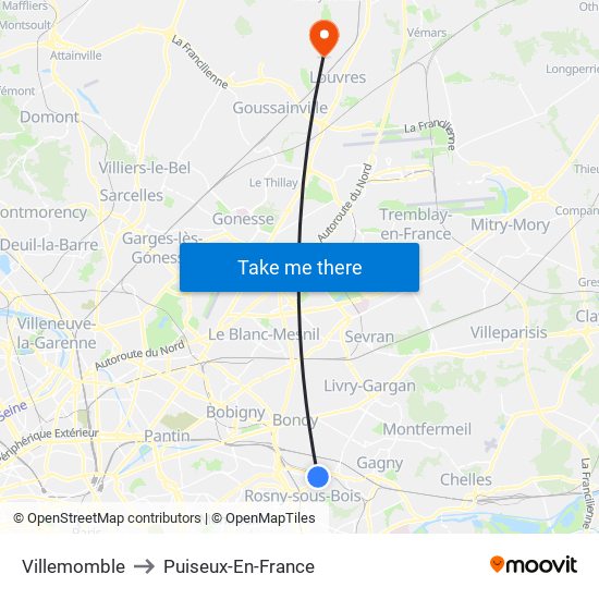 Villemomble to Puiseux-En-France map