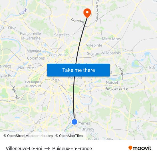 Villeneuve-Le-Roi to Puiseux-En-France map