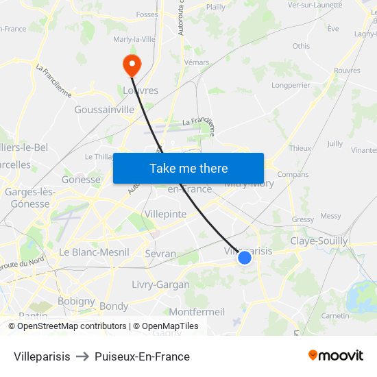 Villeparisis to Puiseux-En-France map