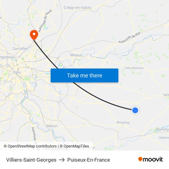 Villiers-Saint-Georges to Puiseux-En-France map