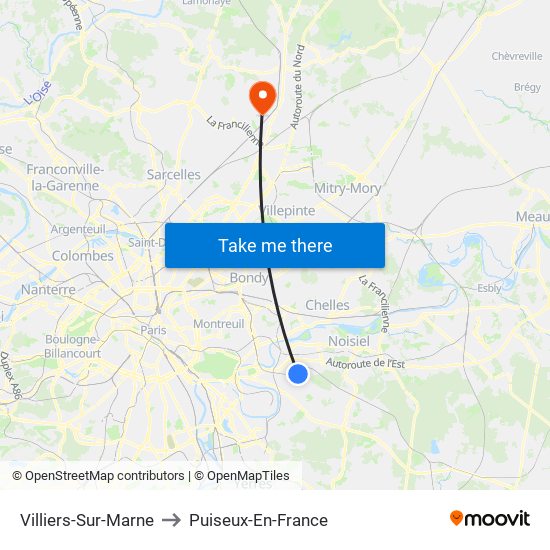Villiers-Sur-Marne to Puiseux-En-France map