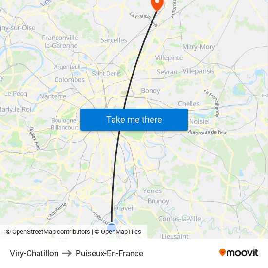 Viry-Chatillon to Puiseux-En-France map