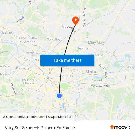 Vitry-Sur-Seine to Puiseux-En-France map