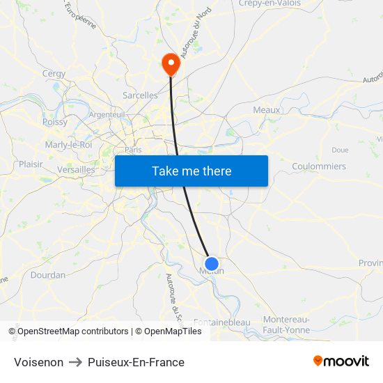 Voisenon to Puiseux-En-France map