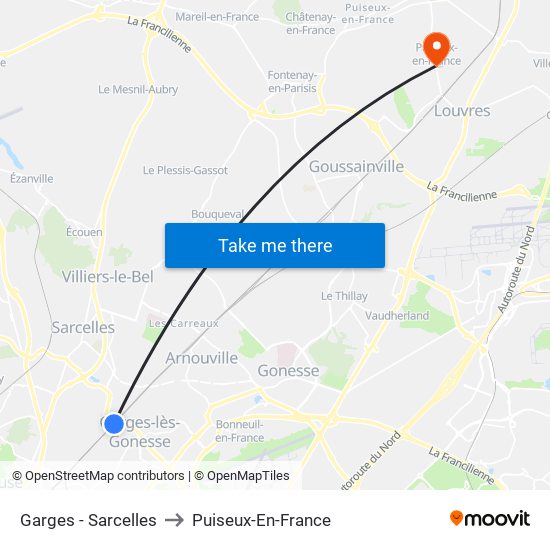 Garges - Sarcelles to Puiseux-En-France map