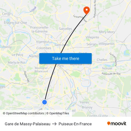 Gare de Massy-Palaiseau to Puiseux-En-France map