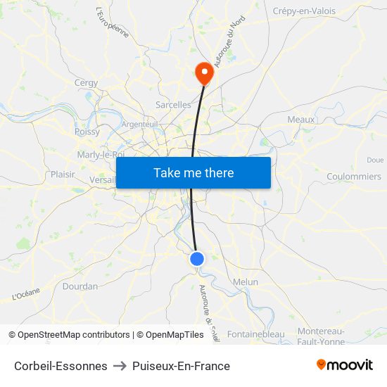 Corbeil-Essonnes to Puiseux-En-France map