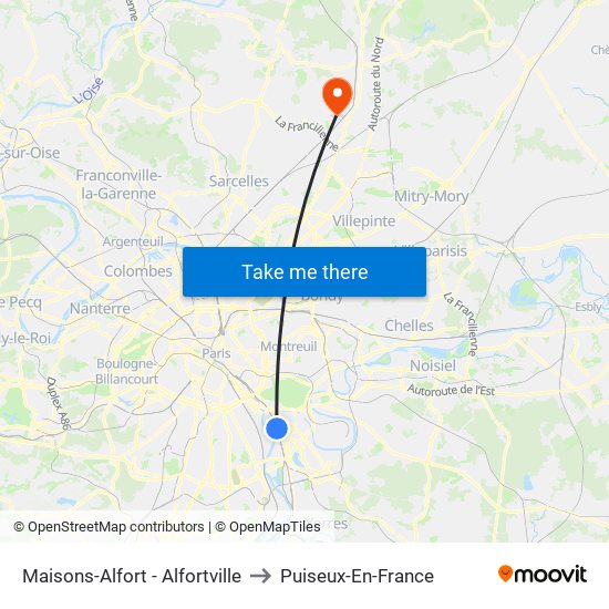 Maisons-Alfort - Alfortville to Puiseux-En-France map