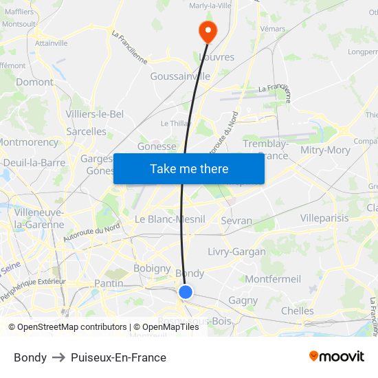 Bondy to Puiseux-En-France map