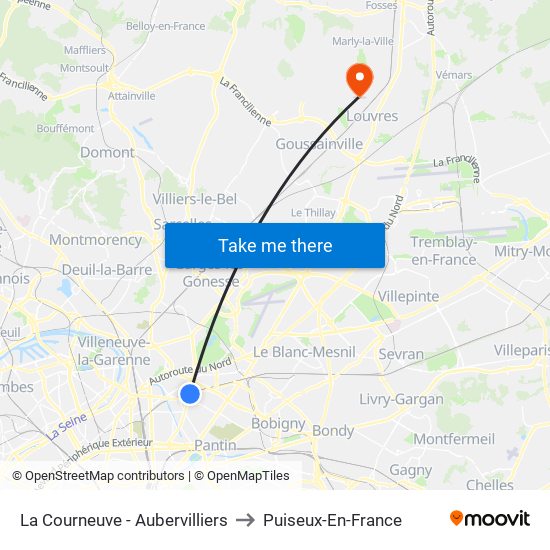 La Courneuve - Aubervilliers to Puiseux-En-France map