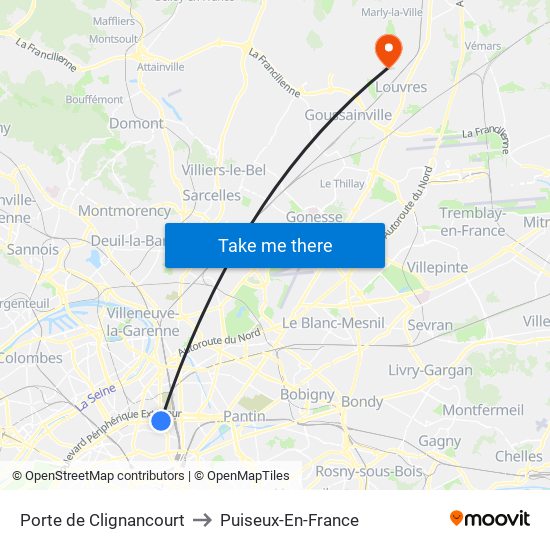 Porte de Clignancourt to Puiseux-En-France map