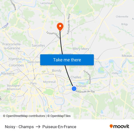 Noisy - Champs to Puiseux-En-France map