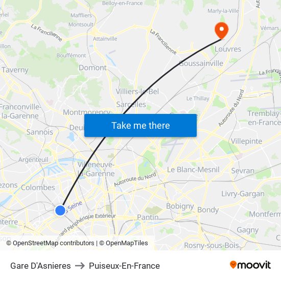 Gare D'Asnieres to Puiseux-En-France map