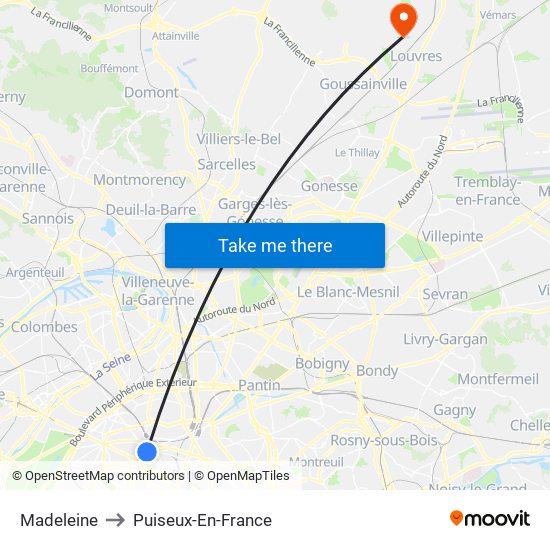 Madeleine to Puiseux-En-France map