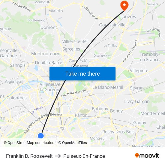 Franklin D. Roosevelt to Puiseux-En-France map
