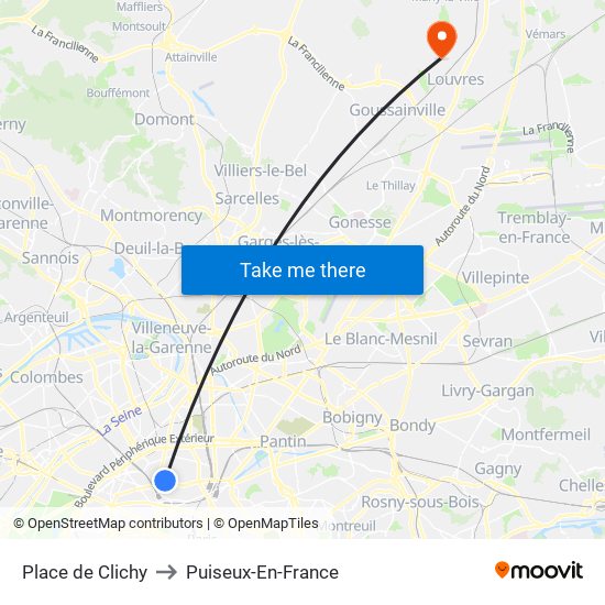 Place de Clichy to Puiseux-En-France map
