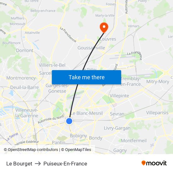 Le Bourget to Puiseux-En-France map